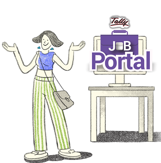 Illustration of candidate and Tally Job Portal desktop screen